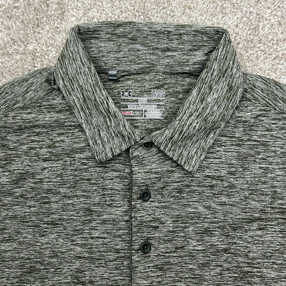 Under Armour Polo‎ Shirt Men's Size L Polyester Blend Performance Heather Green